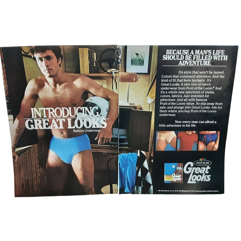 1981 Fruit of the Loom Great Looks Underwear Ad Vintage Men’s Fashion Print
